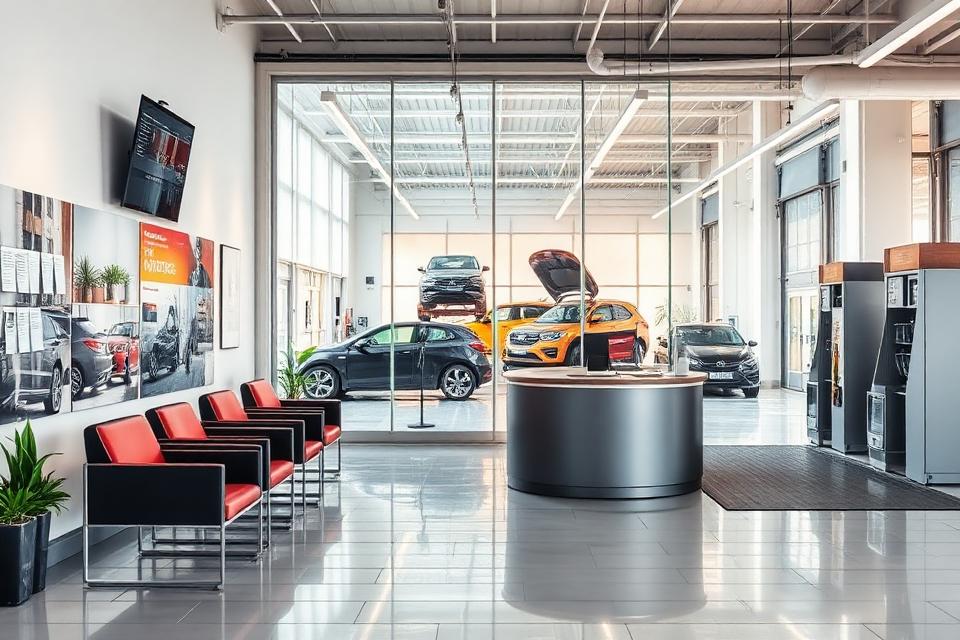 Customer waiting area and service desk of the repair shop
