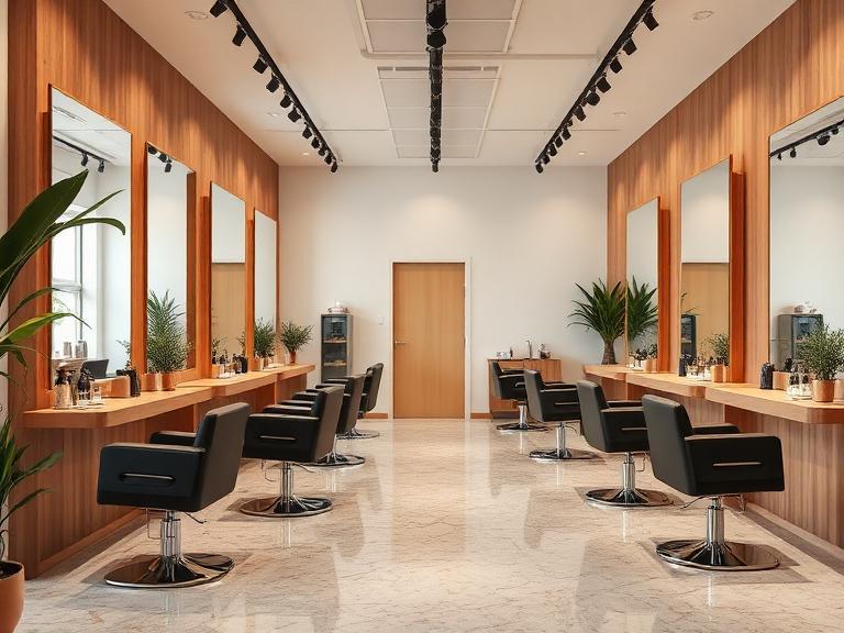Boutique hair salon interior with styling chairs and mirrors