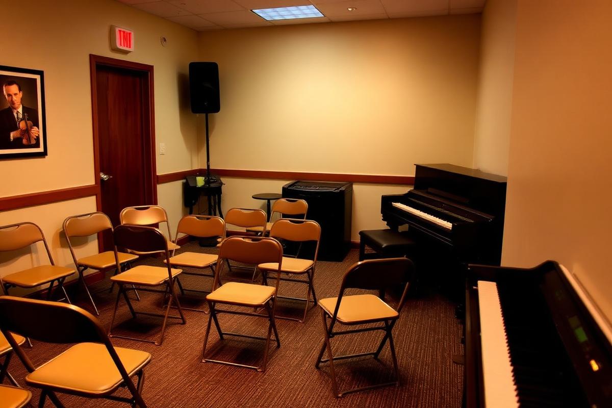 Small recital room with chairs and a piano