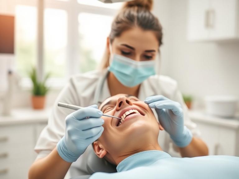 Dental hygienist treating a patient