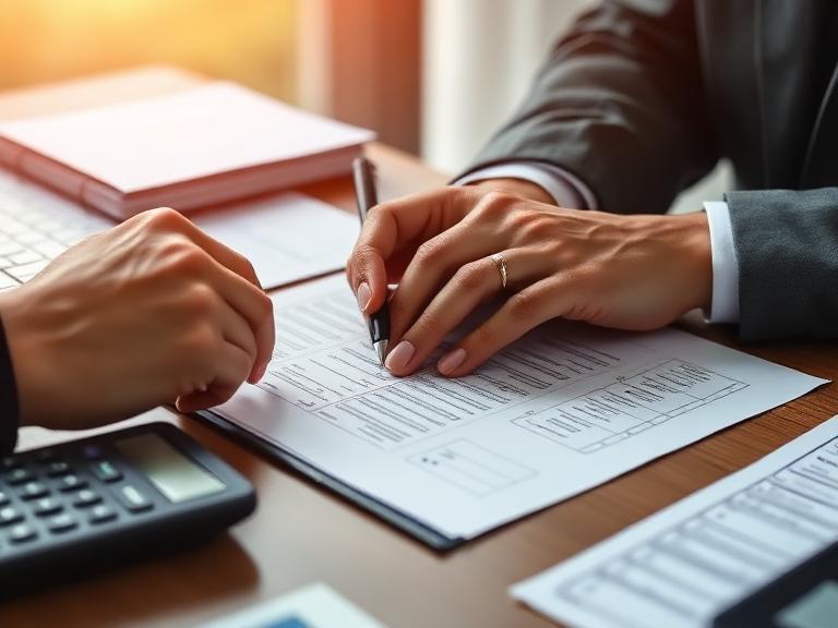 Client signing business documents at a consultation